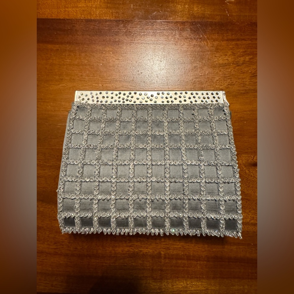 Daniel Swarovski Gray Silver Embellished Evening Purse Bag - Made In Paris